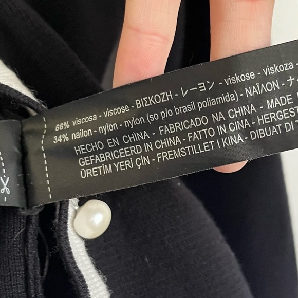 Zara Women Contrast Cream Black Pearl Buttons Classy Knit Cardigan Medium - Picture 6 of 7